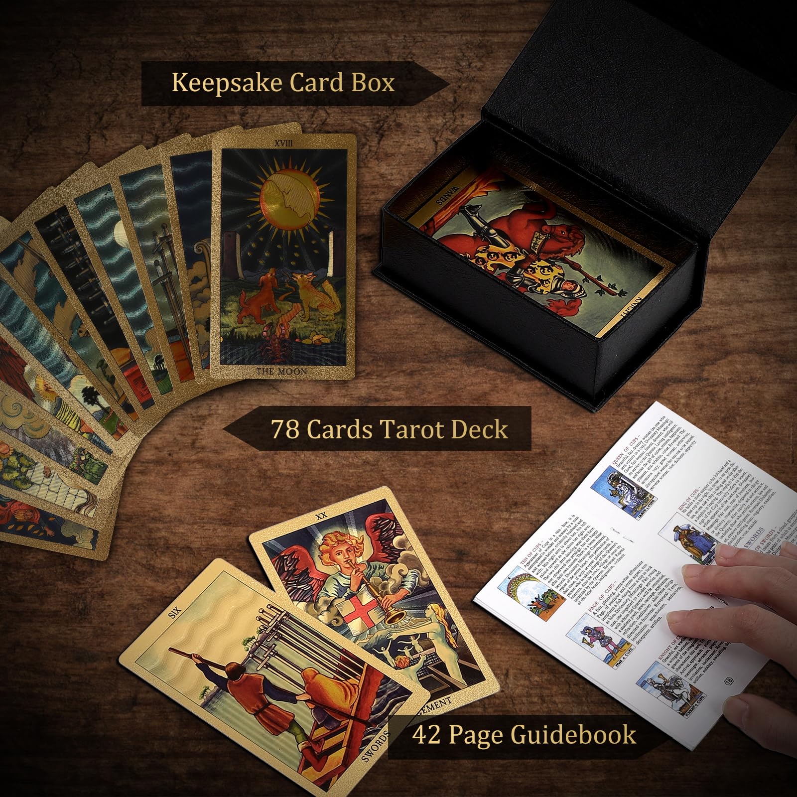 78 Tarot Cards with Guide Book,Rider Waite Tarot Deck,Gold Foil Tarot Cards Deck for Beginners Waterproof and Durable