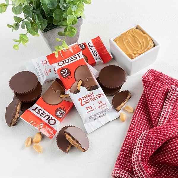 QUEST NUTRITION PEANUT BUTTER CUPS, 11G PROTEIN, 1G SUGAR, LOW CARB, GLUTEN FREE, KETO FRIENDLY, 12 COUNT
