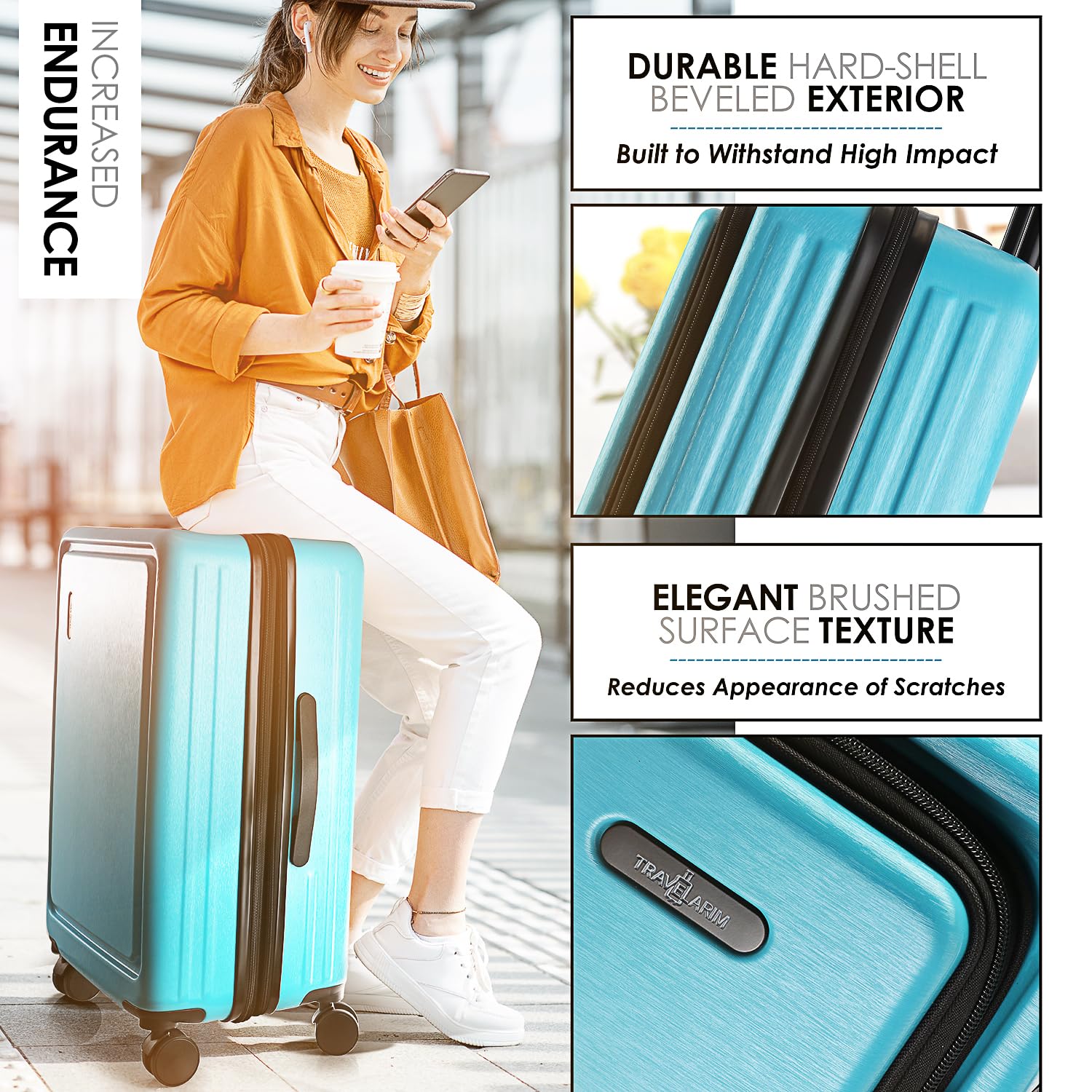 TRAVELARIM Hard Shell Luggage Sets with Spinner Wheels 4 Piece, Expandable Large Suitcases with TSA Lock, Travel Large Suitcase Set, Teal Luggage Set
