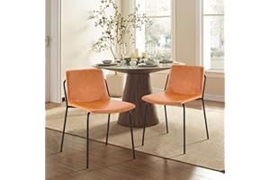 COLAMY PU Leather Dining Chairs Set of 2, Mid Back Modern Upholstered Dining Room Kitchen Side Chair with Metal Legs for Home/Living Room/Bedroom/Office, Light Brown