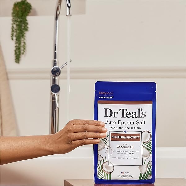 DR TEAL’S SALT SOAK WITH PURE EPSOM SALT, NOURISH & PROTECT WITH COCONUT OIL, 3 LBS