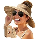 FURTALK Sun Hats for Women Wide Brim Beach Hat Straw Visor Ponytail Summer UV Packable Foldable Beach Vacation Essentials