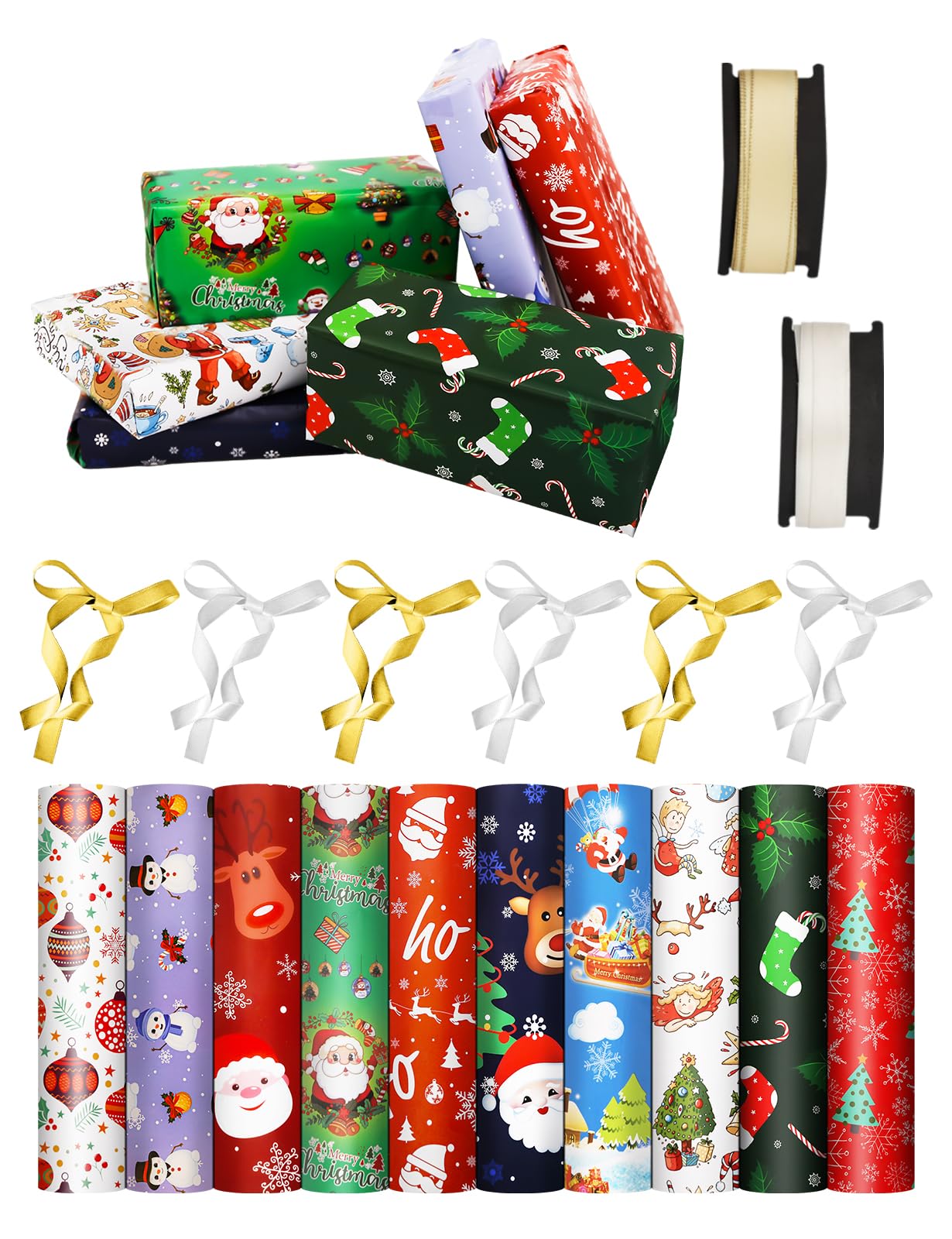 Yumcute 10 Roll Recyclable Christmas & Birthday Wrapping Paper, Blue & Red Cartoon Sheets, 50x70cm