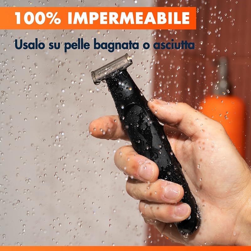 Fusion One Rasoio Elettrico Uomo Barba e Corpo, 3 Pettini Barba (1,2,5mm) e 1 Pettine Corpo, Testina Oscillante, Lama Ricambio, Impermeabile, Senza Fili, 45 Min Autonomia, Tecnologia Braun