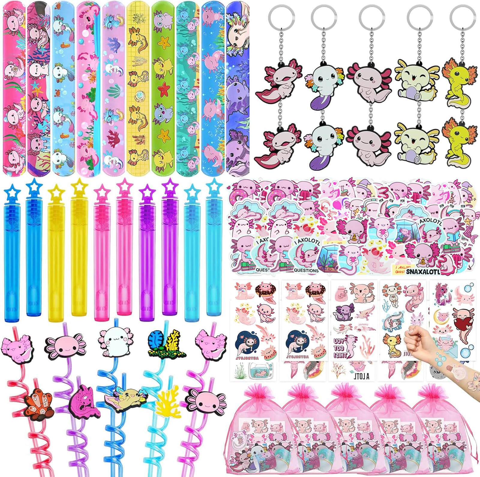 Photo 1 of 160PCS Axolotl Party Favors Birthday Decorations Axolotl Goodie Bag Stuffers for Party Decorations Supplies (Serves 10)