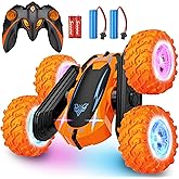 Remote Control Car, 2.4GHz Electric Race Stunt Car, Double Sided 360° Rolling Rotating Rotation, LED Headlights RC 4WD High Speed Off Road Gift for 3 4 5 6 7 8-12 Year Old Boy Toys (Orange)