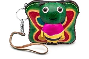 XYC INNOVATION Handmade 3D Cute Animal Cartoon Leather Cowhide Coin Purse, Wallet, and Key Case - Zippered Pouches with Wristband Clutch for Easy Hand-Holding and Gift Giving New Coin Purse (bumblebee green)