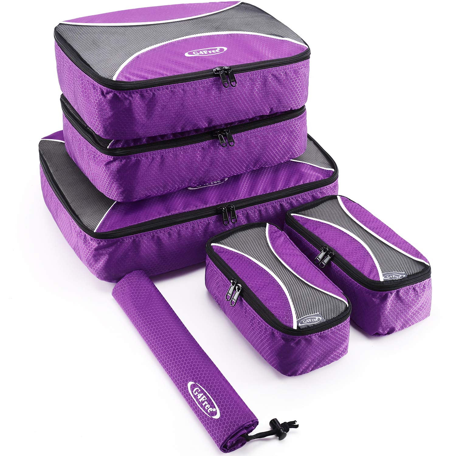 G4Free 4pcs/6pcs/7pcs Packing Cubes Suitcase Organiser Packing Bags Luggage Organiser Value Set for Travel Home Storage ((2S+2M+1L+1Laundry bag)-6PC, Purple)