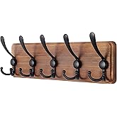 SKOLOO Rustic Wall Mounted Coat Rack: 16" Hole to Hole, Pine Real Wood Plank Wall Coat Rack with 5 Triple Hooks, Farmhouse Coat Hanger Wall Mount for Hanging Backpack Jacket Coat Hat