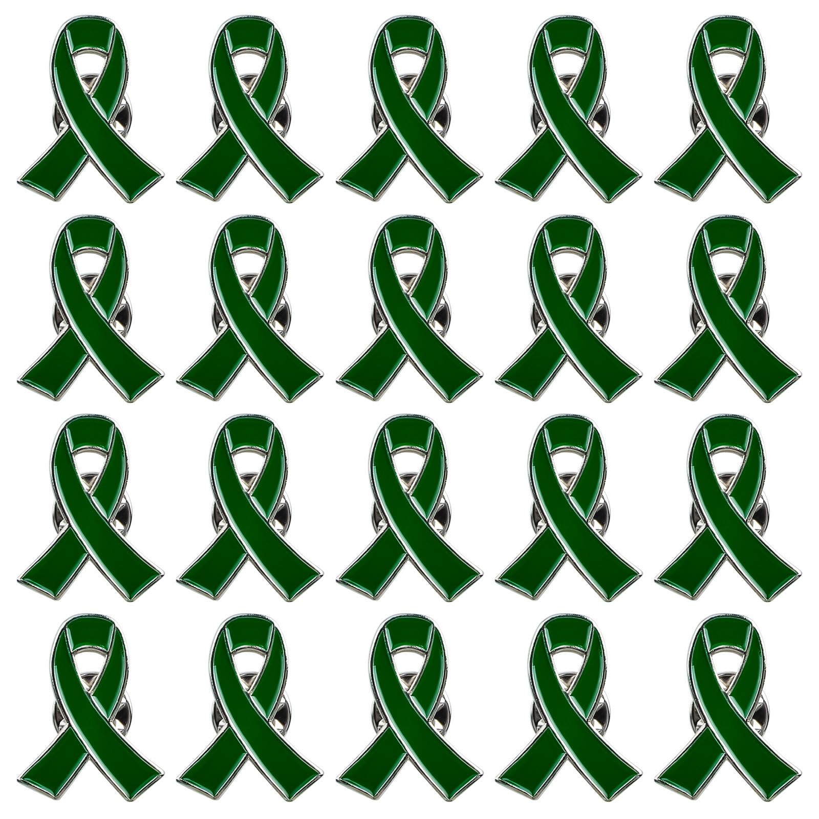 WANDIC 20Pcs Green Ribbon Mental Health Pin Badges Alloy Mental Health Awareness Brooches Liver Cancer Pin Badges Souvenir Brooches for Charity Event(2.5 * 2cm)