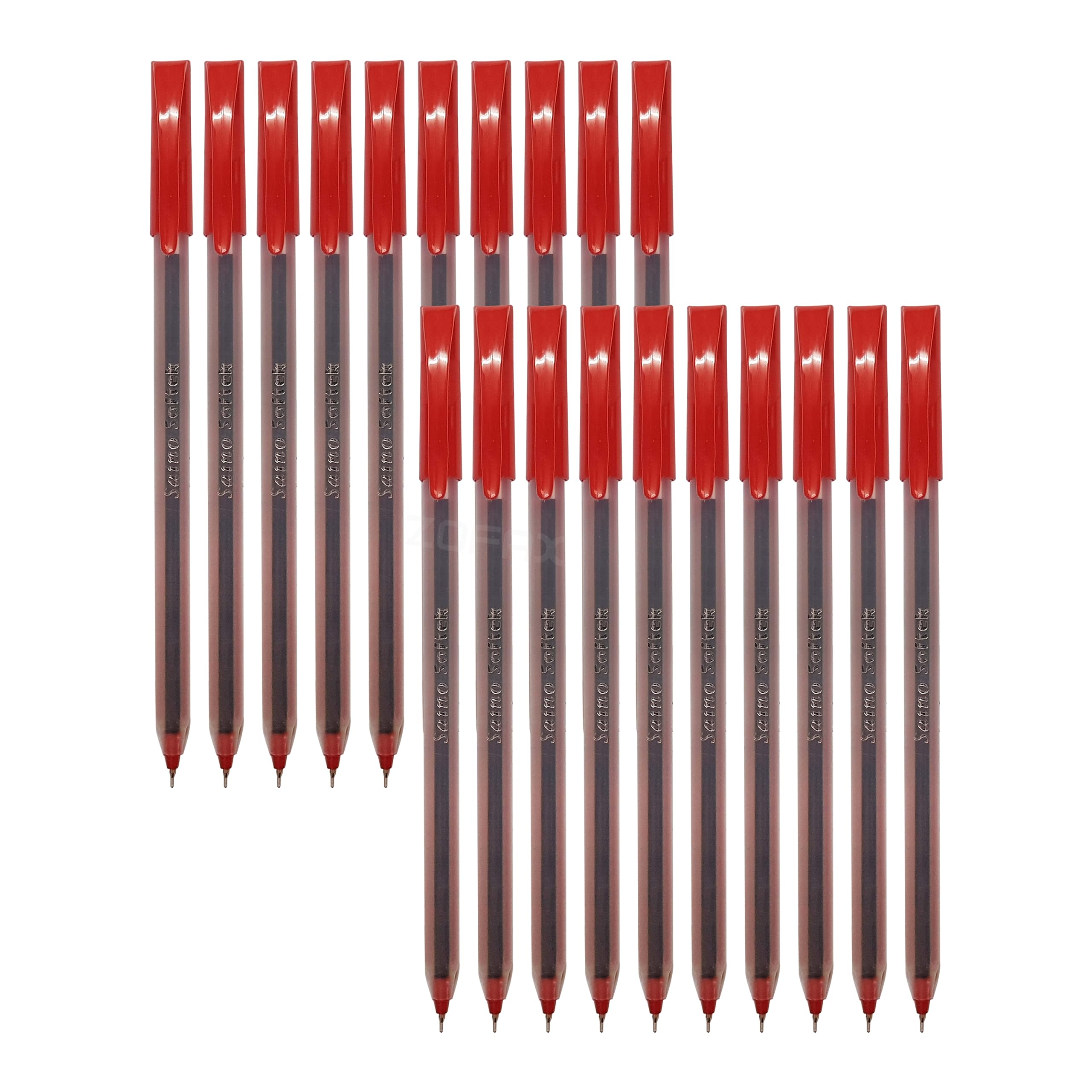 SAINO Softek Ballpoint Pens, RED, Fine Point (0.7mm), Pack of 20, Fine Writing Ball Pens, Comfort Grip, Perfect for School Office Home Business Use