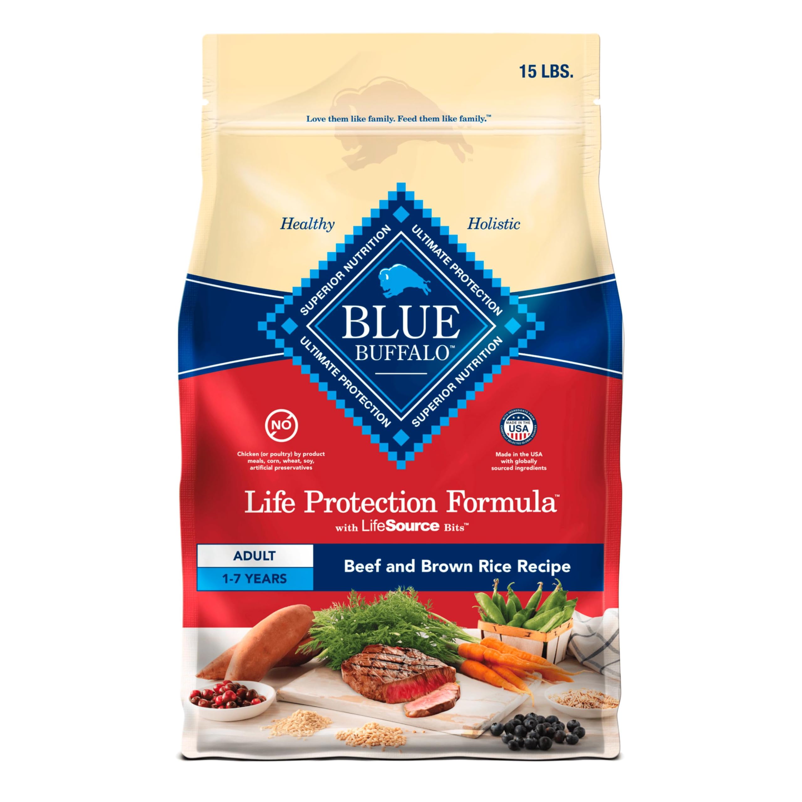 Photo 1 of ****BEST BY JAN 2027***
Blue Buffalo Life Protection Formula Adult Dry Dog Food, Helps Build and Maintain Strong Muscles, Made with Natural Ingredients, Beef & Brown Rice Recipe, 15-lb. Bag