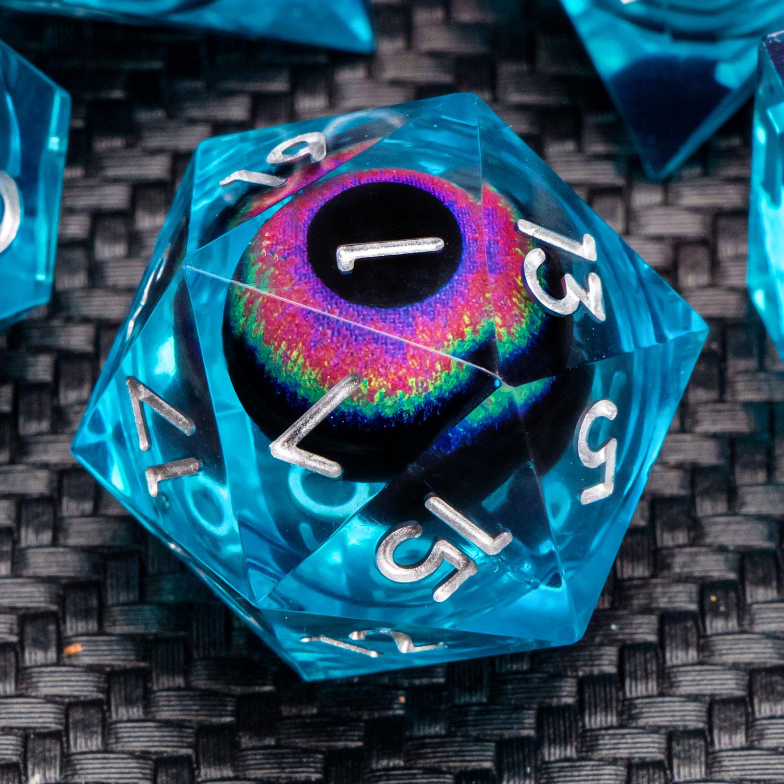 KERWELLSI Cool Liquid Core Eye DND Dice Set D&D with Box, 7Pcs Resin Sharp Edge Dungeons and Dragons Role Playing Gaming Dice, Polyhedral RPG Dice D20 D12 D10 D8 D6 D4