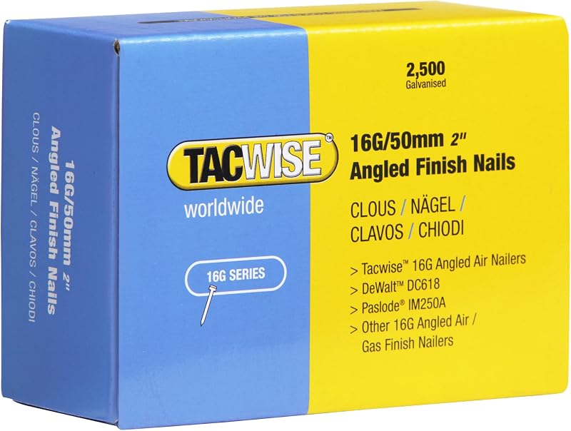 Tacwise 0772 16G Angled Finish Nails 50 mm 20° Pack of 2500