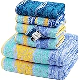 SEMAXE Bath Towel Set of 8 Include 2 Bath Towels, 2 Hand Towels, 4 Washcloths, 100% Cotton Bathroom Towels with Hanging Loops and Nano-Bio Lifecycle Labels,Colorful Towel - The Starry Night Collection