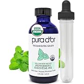 PURA D'OR Organic Peppermint Essential Oil for Diffuser Aromatherapy, 4oz | Cooling Mint Aroma, Refreshes Your Space, Hair, S