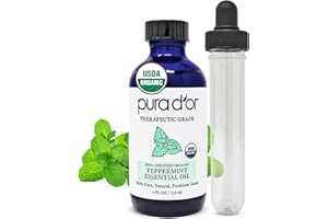 PURA D'OR Organic Peppermint Essential Oil (4oz with Glass Dropper) 100% Pure & Natural Therapeutic Grade - Hair, Body, Skin, Aromatherapy Diffuser, Massage, Refreshens, Energy, Mood, Home, DIY Soap