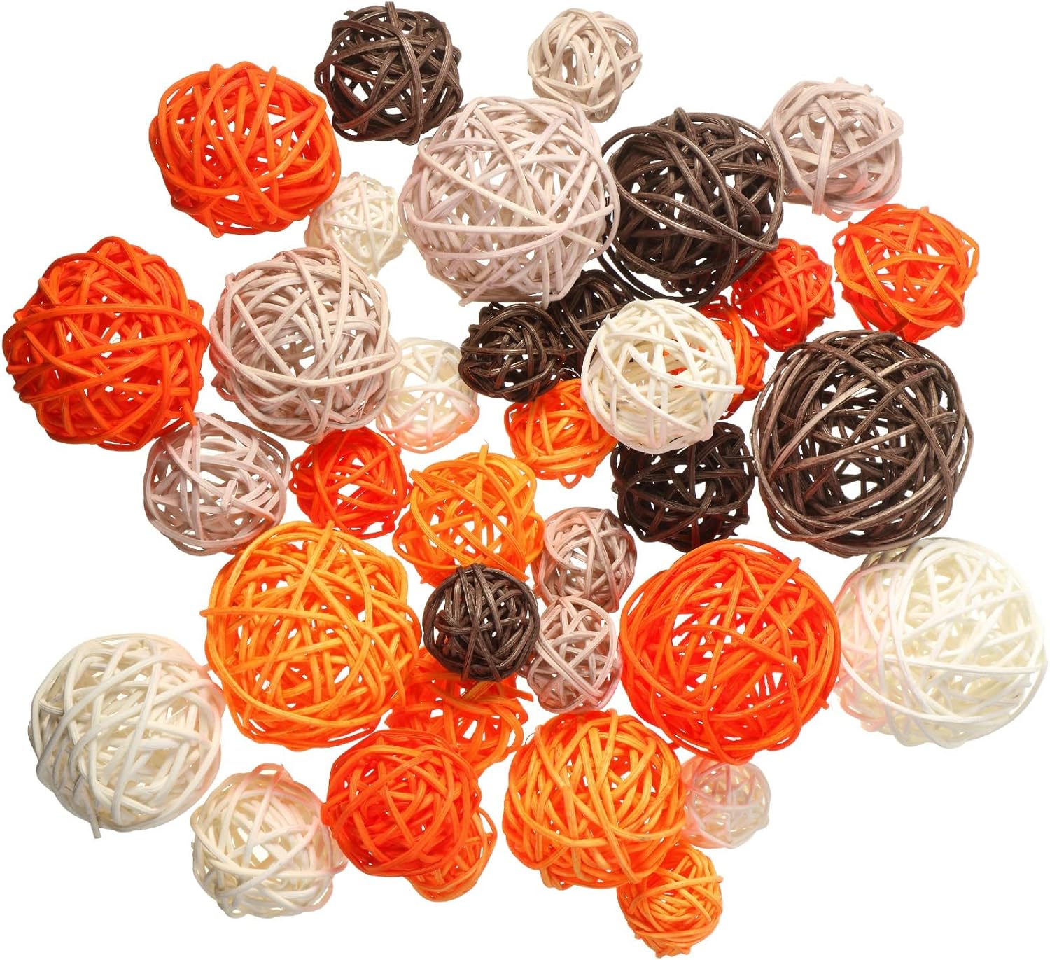 Vase Fillers - 36 Pcs Wicker Rattan Balls Decorative Balls for Centerpiece Bowls Orbs Vase Fillers for Halloween Fall Craft, Wedding Party, Potpourri Decoration, 4 Sizes (Bright Color)