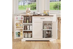 Gizoon Kitchen Coffee Bar Cabinet with Storage Kitchen Sideboard Buffet Cabinet with Drawers, Short Pantry with Door and Shelves for Bathroom and Living Room, White and Rustic