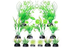 Fishdance Aquarium Plants, Artificial Fish Tank Decorations Decor Plastic Plants Set 12 Pcs