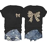 Bow Leopard Shirt for Women Cheetah T-Shirts for Women Bow Graphic Tees Short Sleeve Aesthetic Tee Top