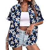 LOMON Women's Summer Hawaiian Shirts Floral Short Sleeve Button Down Shirts Hawaii Tropical Beach Tops Outfits