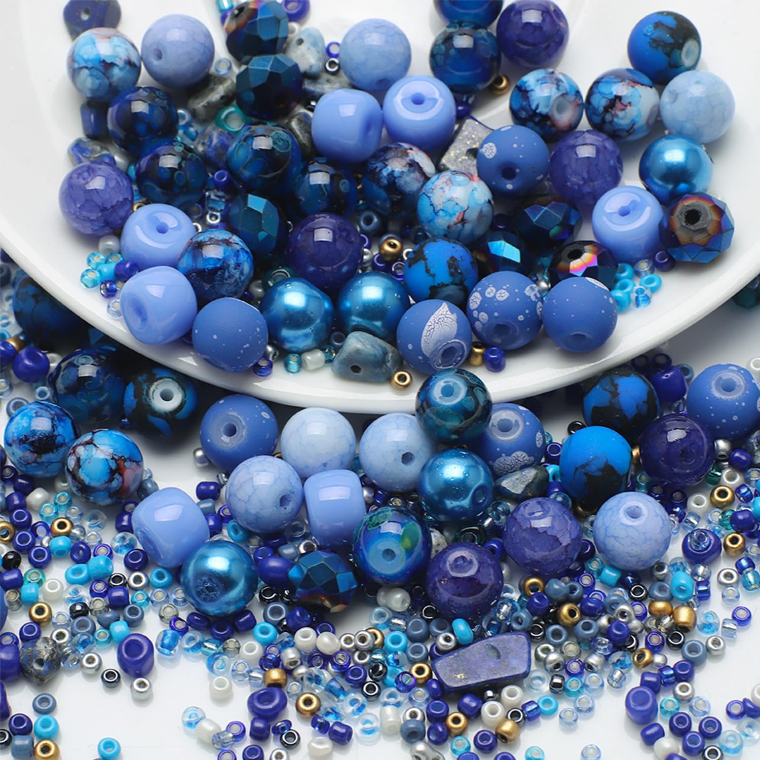 UHOMENY Round Spacer Beads - Mixed Colour Glass Crystal Beads Assorted Charms for Bracelet Making Kits, Jewelry, Necklace, Key Chains, Earrings (Blue)