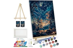 JOOZ Landscape Paint by Numbers for Adults with Easel Starry Night Paint by Numbers for Beginner on Canvas with Frame DIY Abstract Landscape Oil Painting for Gift Home Wall Decor 7.87x11.81 Inch