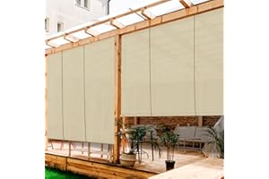 FLORALEAF Outdoor Roller Shades Beige Window Blinds for Porch Screen Deck Pergola Patio Balcony Gazebo Privacy Sunshade Roll Up Outdoor 6'W x 6'H Standard Size