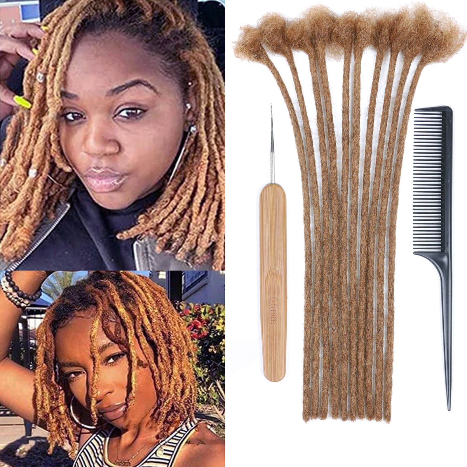Huarisi 10 Strands 0.4 cm Dreadlock Extensions Human Hair for Black Women 12 Inch Brown Dreadlocks Afro Kinky Handmade Permanent Locs Extensions Real Hair Men Color 30