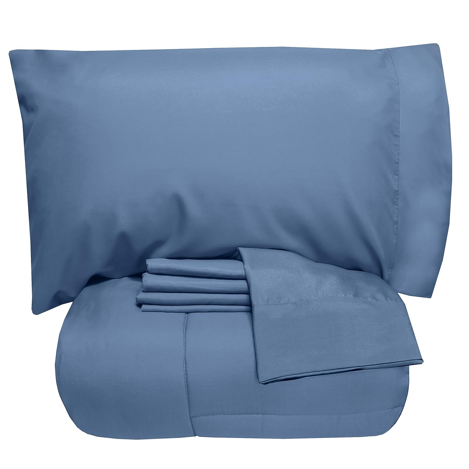 Sweet Home Collection 5 Piece Comforter Set Bag Solid Color All Season Soft Down Alternative Blanket & Luxurious Microfiber Bed Sheets, Twin, Denim