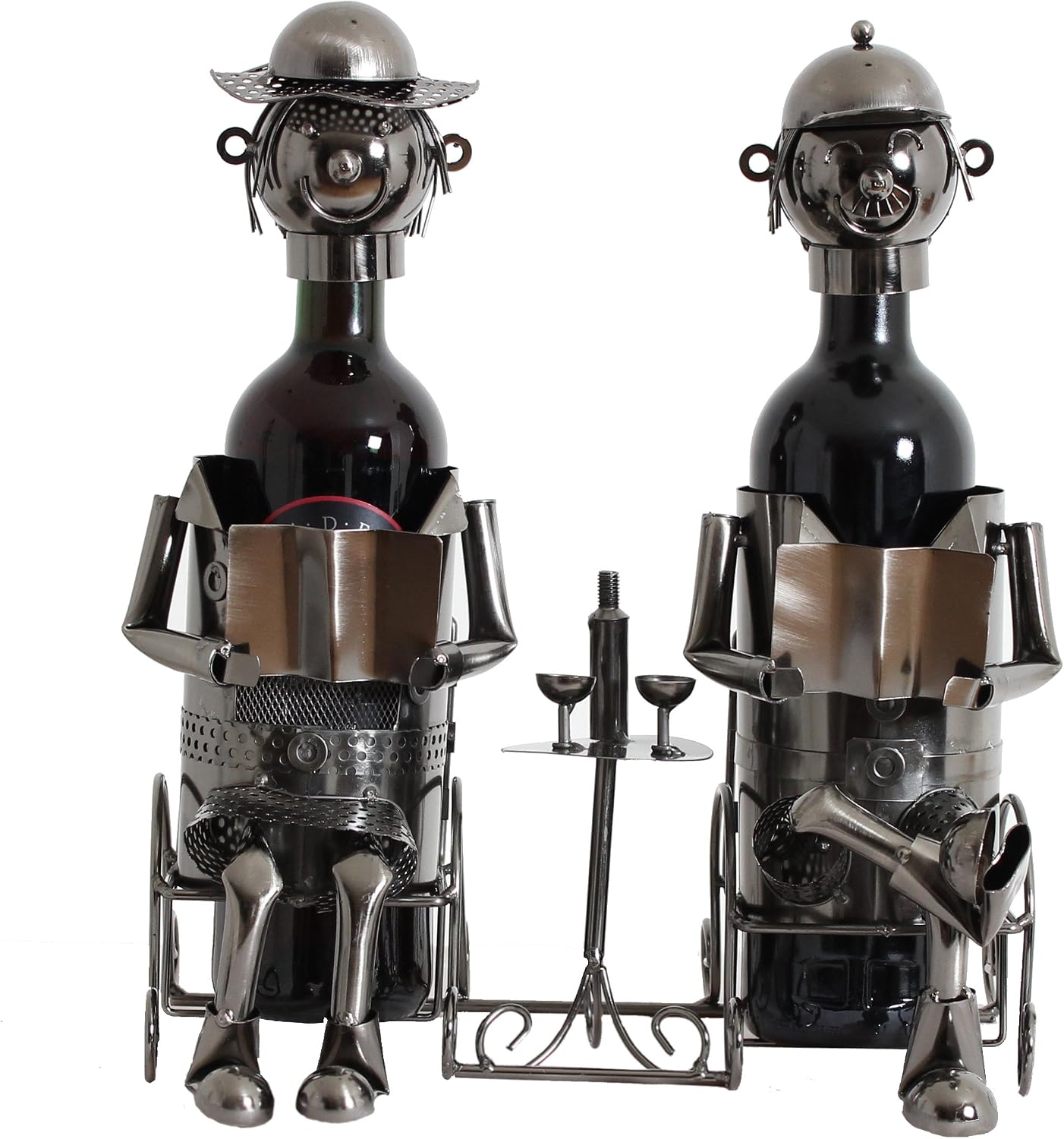 BRUBAKER Metal Sculpture Couple Bottle Holder Gift with Gift Card, Silver, 30 x 20 x 38 cm - Image 3