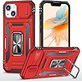 SEFING Phone Case for iPhone 14 Plus Case with Finger Ring Holder Stand, with Slide Camera Cover, fit Magnetic Car Mount, for iPhone 14 Plus (Red)