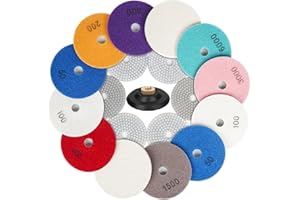 HO-ARYZ 4 Inch Diamond Polishing Pads 13PCS Wet/Dry Polish Pad Kit for Drill Grinder Polisher 50-6000 Grit Pads for Granite Marble Concrete Stone Countertop Quartz Polishing