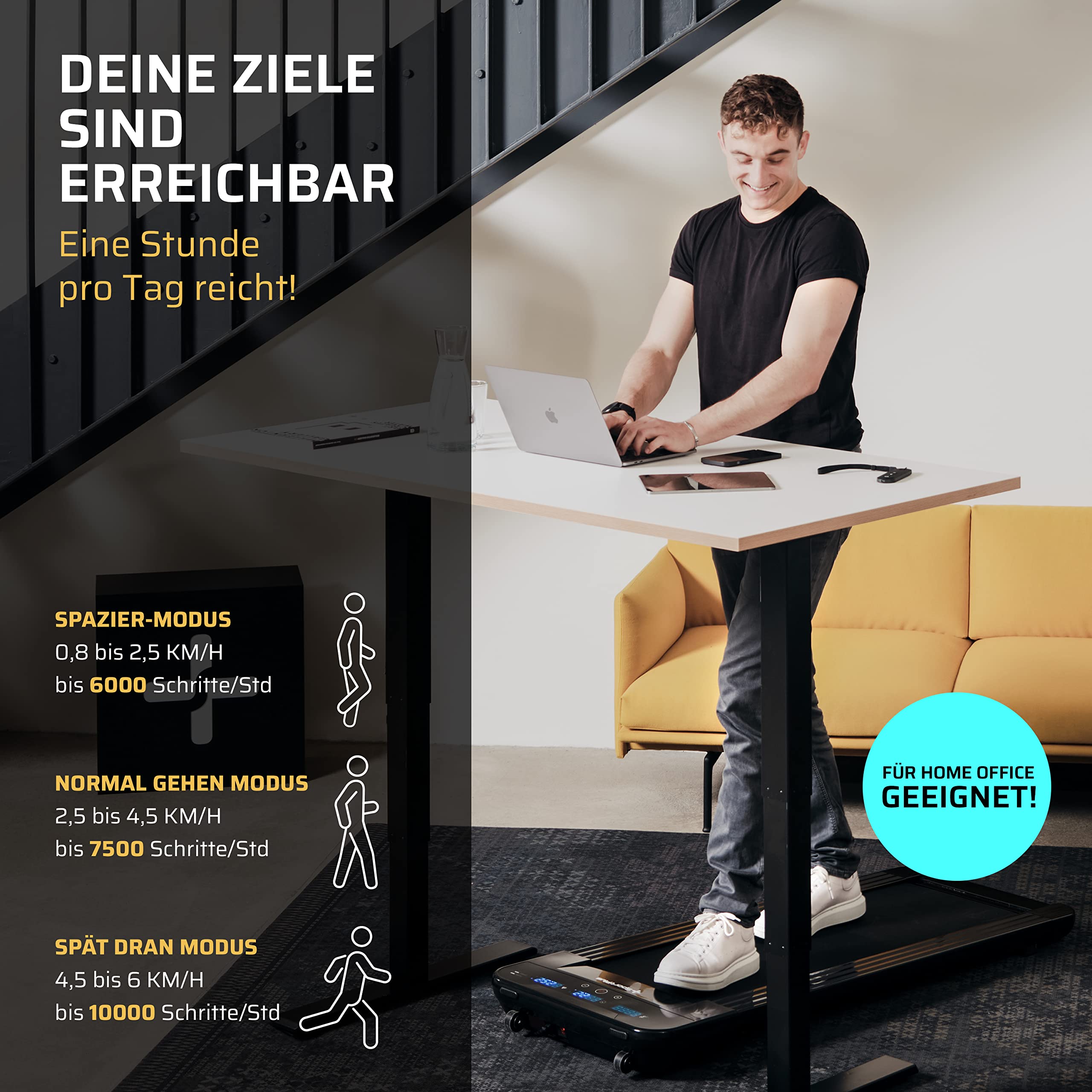 SportPlus | Kompaktes Walking-Pad für zuhause bis 6 km/h | Desk Walking-Pad für Schreibtisch, Büro & Homeoffice | App kompatibel | Treadmill bis 120kg belastbar 6