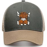 gswirmchsq Scottish Highland Cow Hat, Cute Embroidery Mesh Baseball Cap Trucker Hats Highland Cow Gifts for Women Men