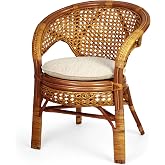 Pelangi Handmade Rattan Dining Wicker Chair Colonial Color w/Cream Cushion