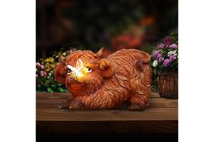 ROUNDOT Highland Cow Solar Powered Outdoor Garden Statue, Resin Highland Cow Statue with Solar Light Lantern, Decorative Lawn, Yard Outdoor Highland Cow Decor. Unique Home Decorations, Gifts for Women