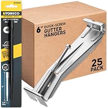 Quick Screw 6 inch Gutter Hangers - 25 Pack - Gutter Brackets 6 inch with Bonus 6 inch Drill Bit - Hidden Bracket Clips with Pre-Assembled Screw -