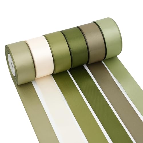 DINDOSAL Sage Green Ribbon 1 Inch Moss Green Double Face Satin ...