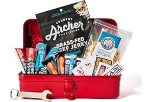 Man Crates Jerky Bites Tool Box – Unique Gift for Men – Includes 9 Beef and Pork Jerky Pieces Plus IPA Peanuts, and Wrench Bottle Opener – In A Delightfully Surprising Tool-Shaped Box with Tray