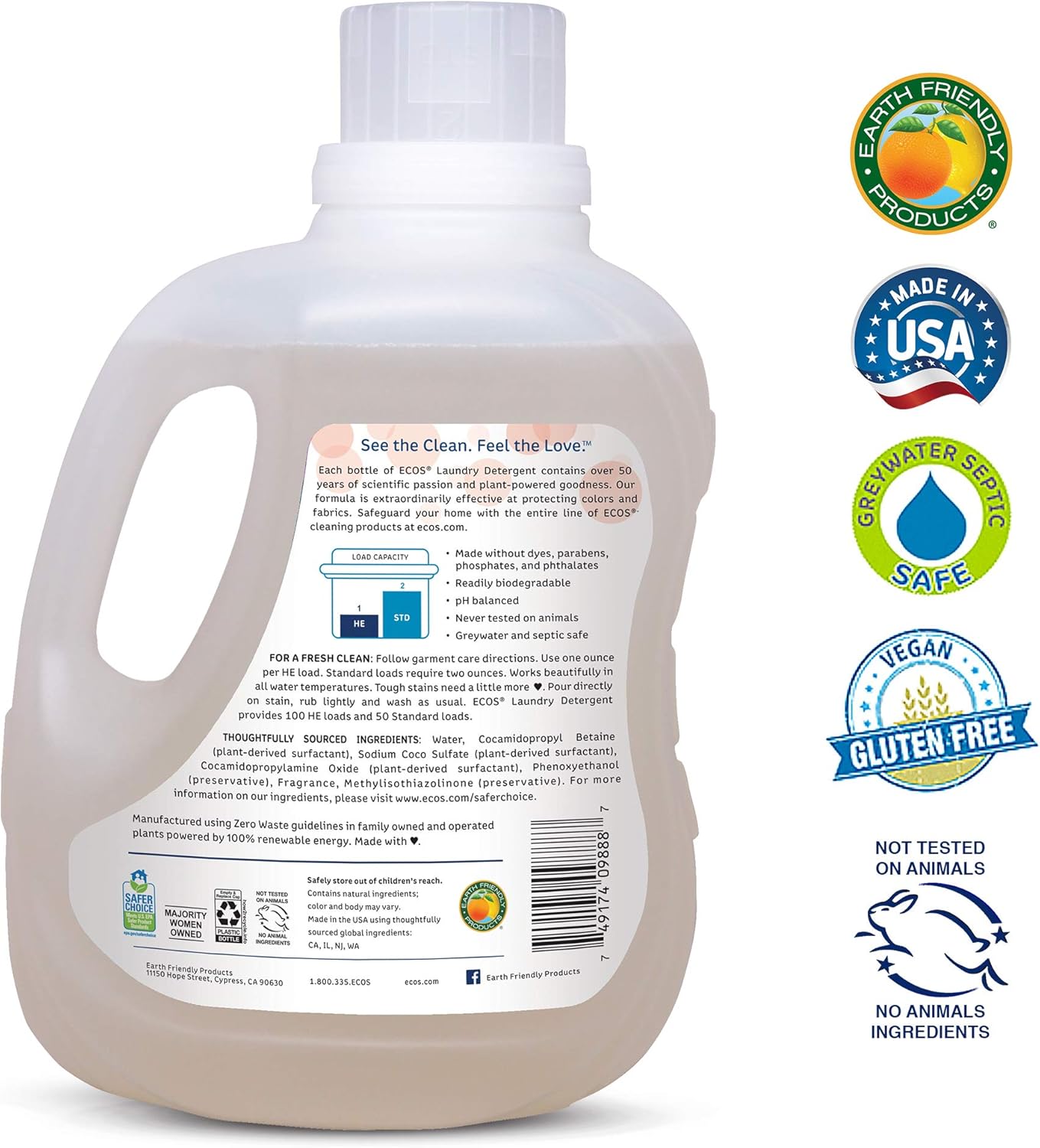 Earth Friendly Products ECOS 2X Liquid Laundry Detergent, Magnolia & Lily, 200 Loads, 100 Fl Oz (Pack of 2): Health & Personal Care