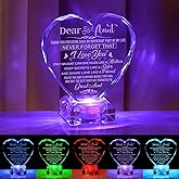 hibeauti Unique Aunt Gifts, Love Crystal Christmas Birthday Gifts for Aunt, Engraved Crystal Heart with Rechargeable Color-Changing LED Base, Perfect Aunt Christmas Gifts