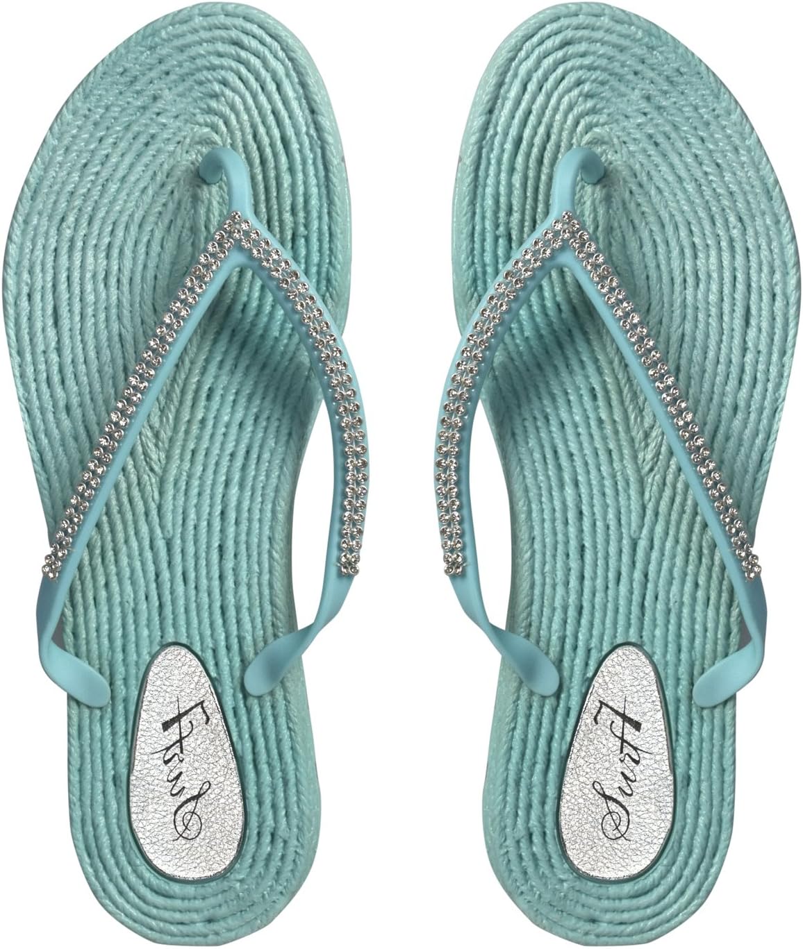 Peach Couture Womens Rope Sole Rhinestone Beaded Casual Sandals Flats Flip Flops
