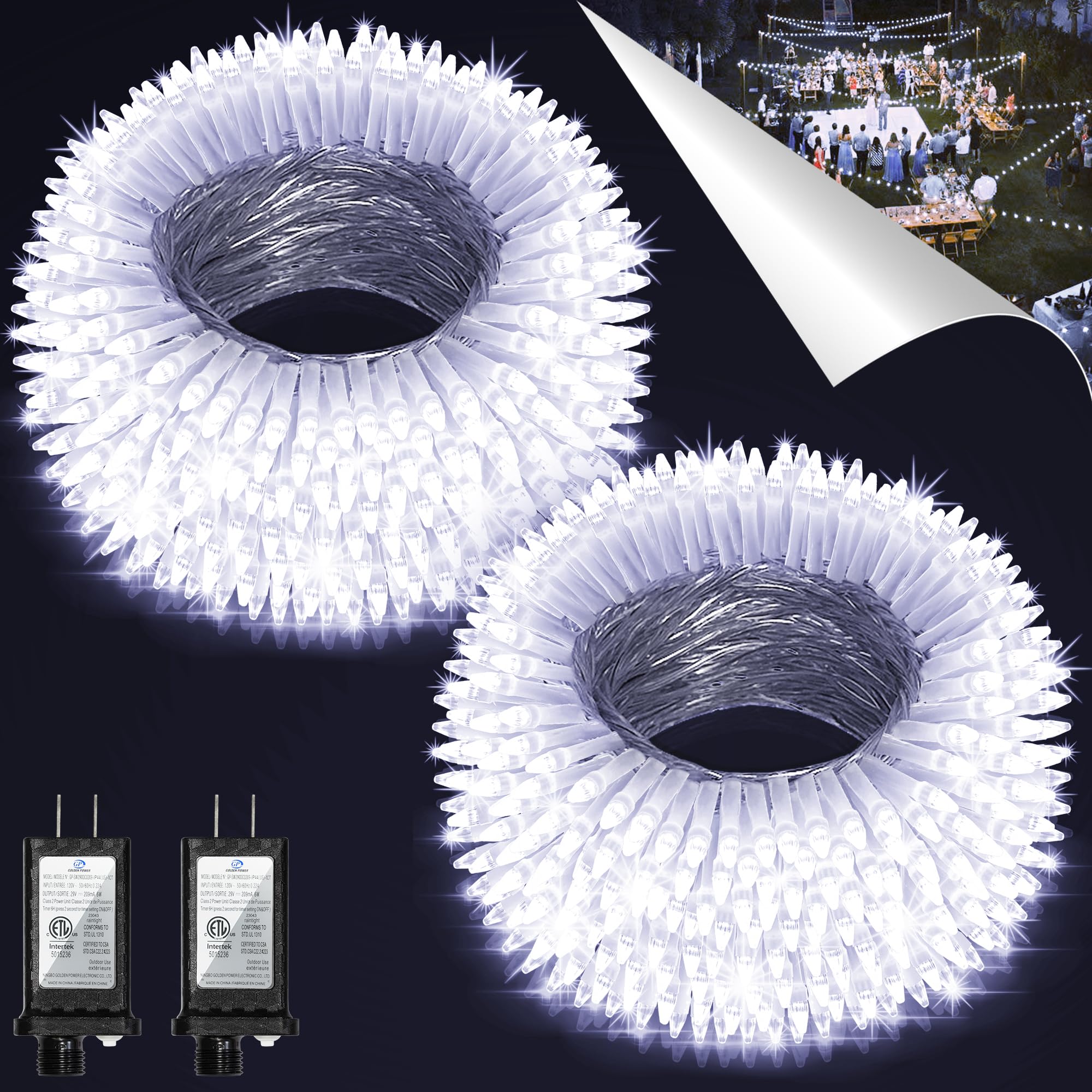 Photo 1 of 2 Pack Total 200FT 600 LED Christmas String Lights, Cool White Fairy Tree Lights Connectable, 8 Modes & Timer Indoor Outdoor String Lights for Bedroom Tree Yard Door Wedding Xmas Classroom Decor