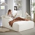Oversized Chaise Lounge Chair Indoor,50"W Upholstered Corduroy Sofa with 3 Pillows,Comfy Fluffy Cloud Couch,Modern Deep Seat Sofa,Single Sleeper Sofa Chair for Livingroom,Bedroom,No Assembly(White)