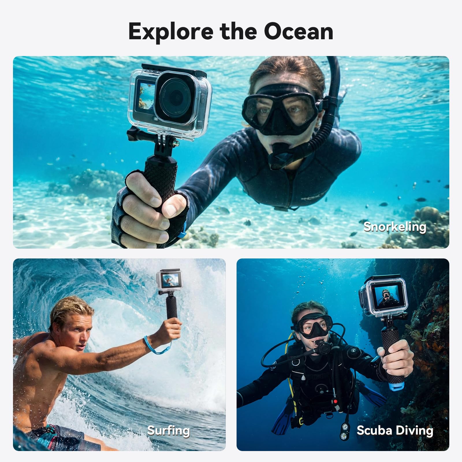 aceyoon Wasserdichtes Gehäuse für DJI Osmo Action 6 Kamera, 70m Unterwasser-Tauchgehäuse mit Anti-Nebel & Schnellverschluss-Halterung, Auftriebsgriff Schraubenzubehör Set für DJI Action 6 6
