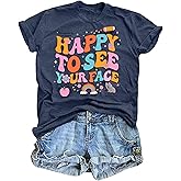 Teacher Shirts for Women Happy to See Your Face Tshirt Funny Back to School Teacher Gift Tee Tops