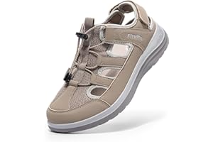 FitVille Womens Wide Orthopedic Sandals, Lightweight Closed Toe Flat Sandals for Women with Arch Support, Adjustable Strap fo