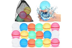 98K Reusable Water Balloons 18Pcs with Mesh Bag, Self Sealing Silicone Ball Latex-Free, No Clean Hassle, Easy to Fill, Summer Water Toys Swimming Pool Beach Park Yard Outdoor Party Supplies